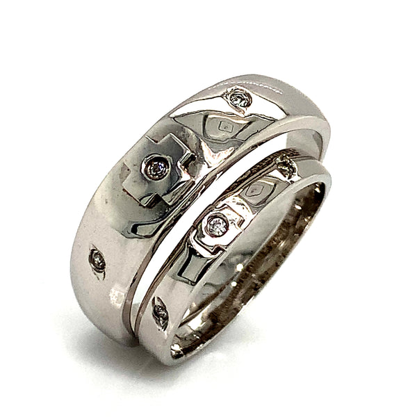 Banda de matrimonio para hombre y mujer 10K oro blanco anillo 2mm