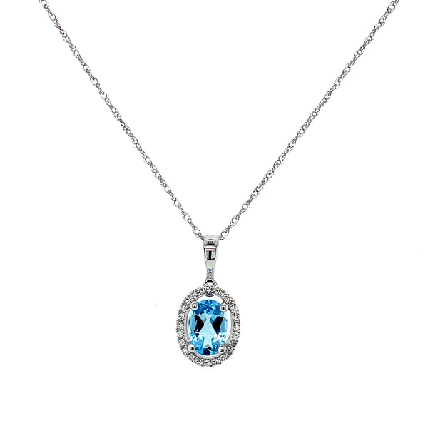 Collar de topacio azul con diamantes en oro blanco 14kt.