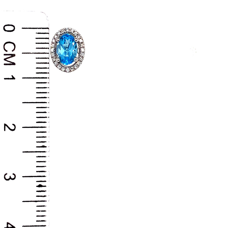 Aretes de topacio azul con diamantes en oro blanco 14kt
