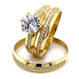 Trio de anillos con circones en oro amarillo 10K