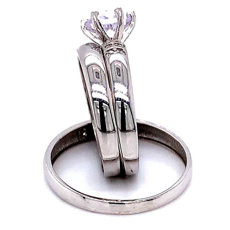 Trío de anillos con circones en oro blanco 10k