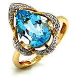 Anillo de topacio azul con diamantes en oro amarillo 14k