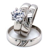 Trío de anillos con circones en oro blanco 10k