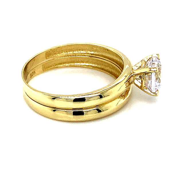 Set de anillos de matrimonio con circones en oro amarillo 10kt