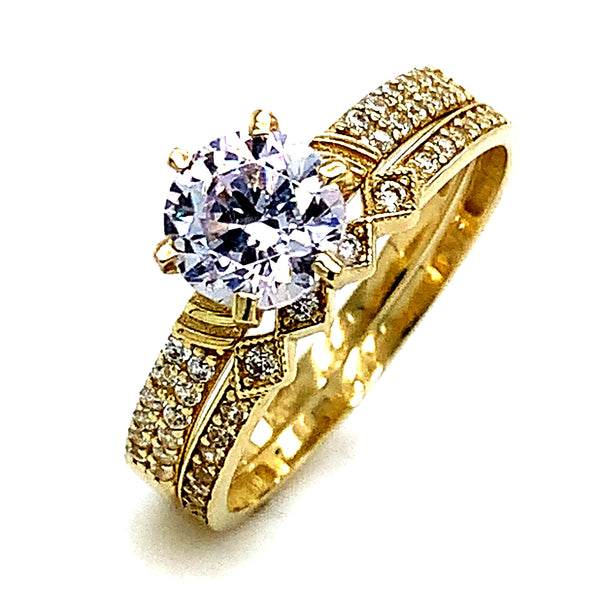 Set de anillos de matrimonio con circones en oro amarillo 10kt