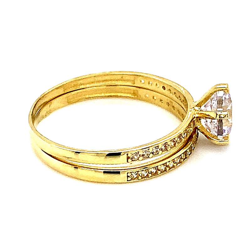 Set de anillos de matrimonio con circones en oro amarillo 10kt