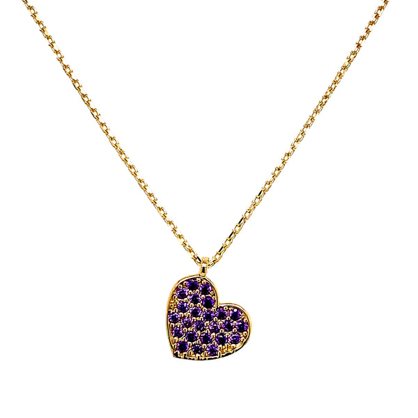 Collar (corazón con circones morados) en oro amarillo 10kt. 43/46cm