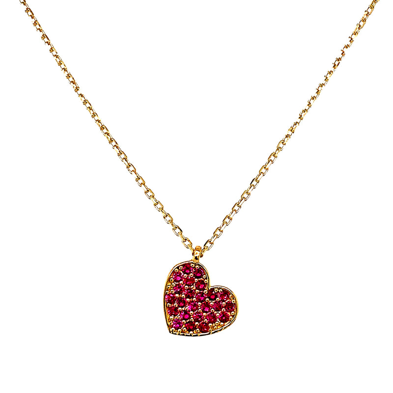 Collar (corazón circones rosados) en oro amarillo 10kt. 43/46cm