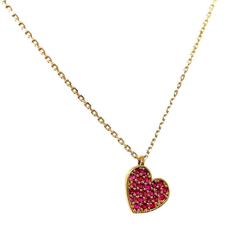 Collar (corazón circones rosados) en oro amarillo 10kt. 43/46cm