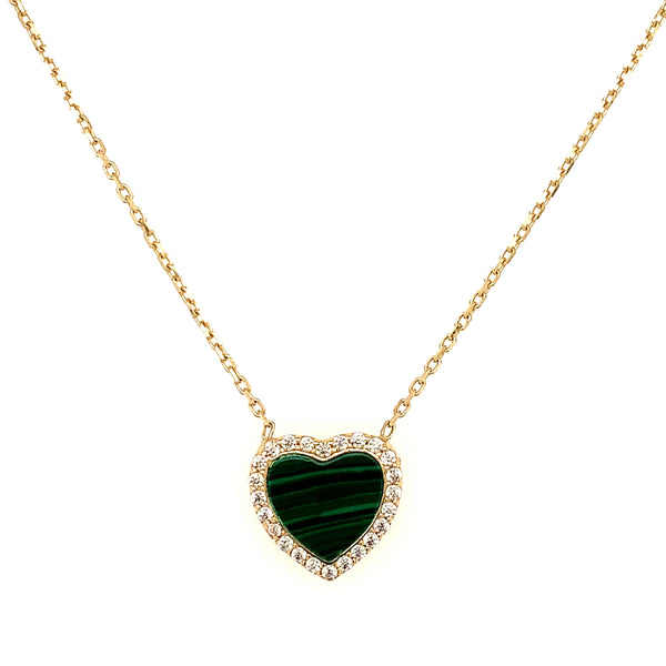 Collar (corazón verde) en oro amarillo 10kt. 42/45cm