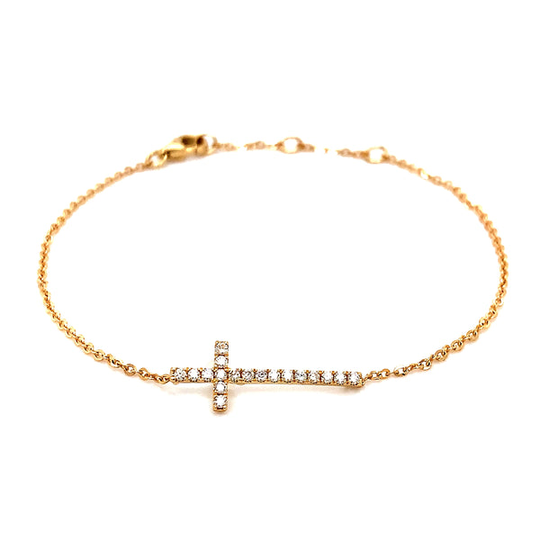 Pulsera (cruz) con diamantes oro amarillo 14kt. 15cm-17cm  ANTES: $625.00