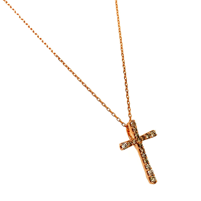 (SOFIA) Collar (cruz) con diamantes en oro rosado 10k