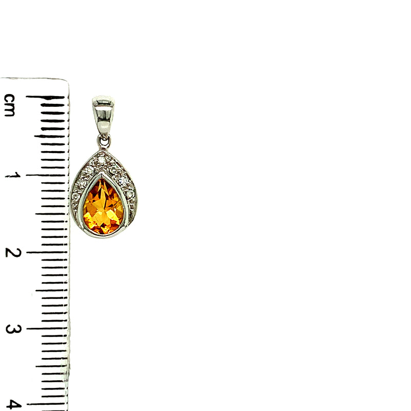 Dije de citrino con diamantes en oro blanco 14k