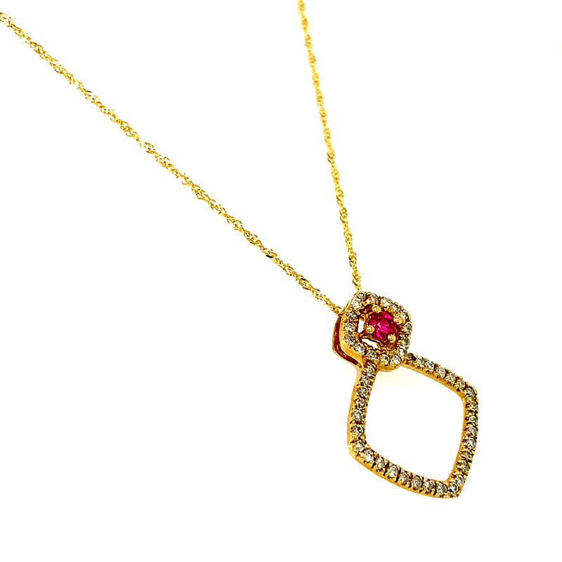 Collar de rubí con diamantes en oro amarillo 14kt.