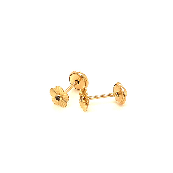 Aretes (flor) con circones para bebés en oro amarillo 10kt