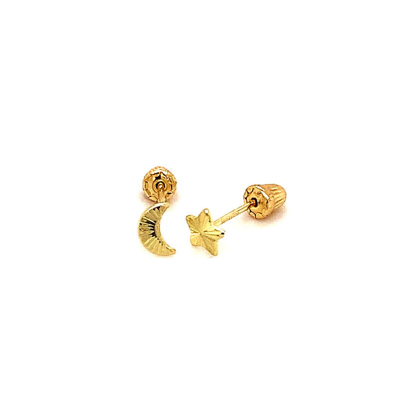 Aretes (luna y estrella) para bebés en oro amarillo 10kt