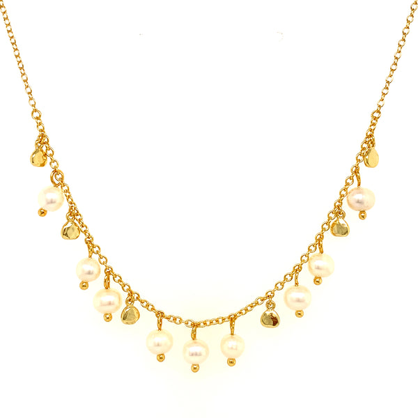 (SWAN) Collar de perlas en plata 925 bañada en oro amarillo. 39cm-46cm  ANTES:  $69.00