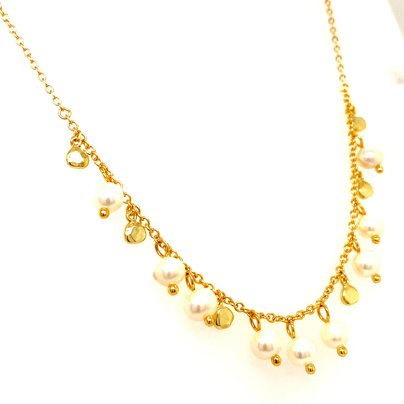 (SWAN) Collar de perlas en plata 925 bañada en oro amarillo. 39cm-46cm