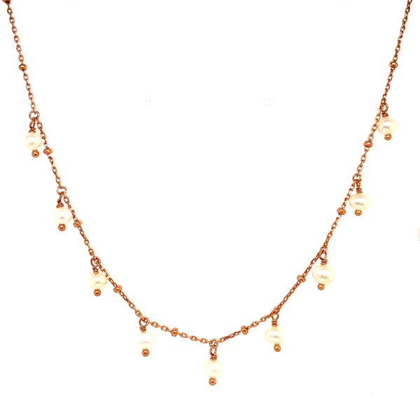 (SWAN) Collar de perlas en plata 925 bañada en oro rosado. 38cm-46cm  ANTES:  $55.00