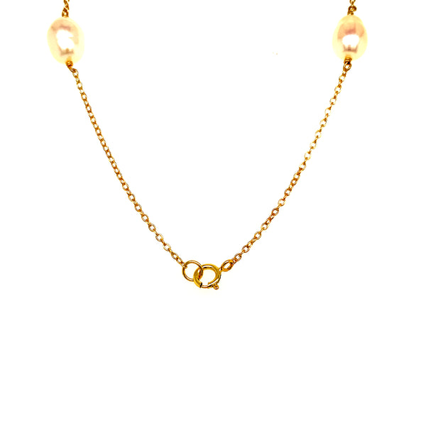 (SWAN) Collar de perlas con circones en plata 925 bañada en oro amarillo. 60cm