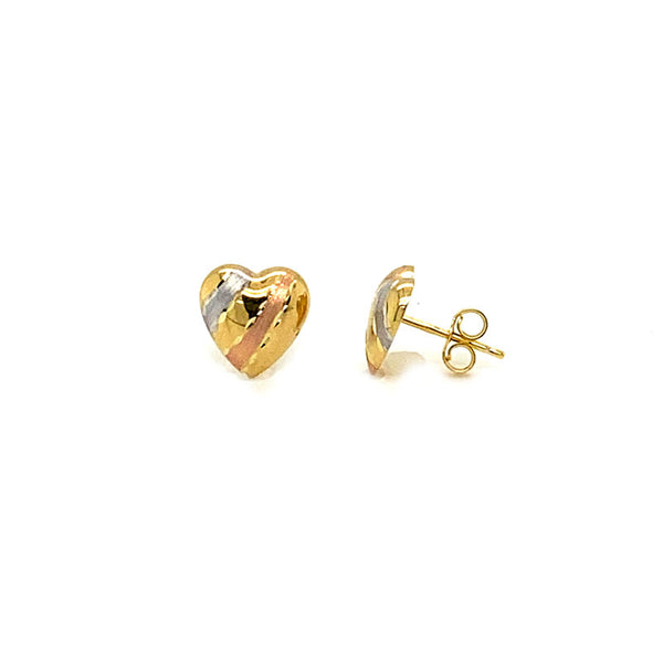 Aretes (corazón) oro tres tonos 10k