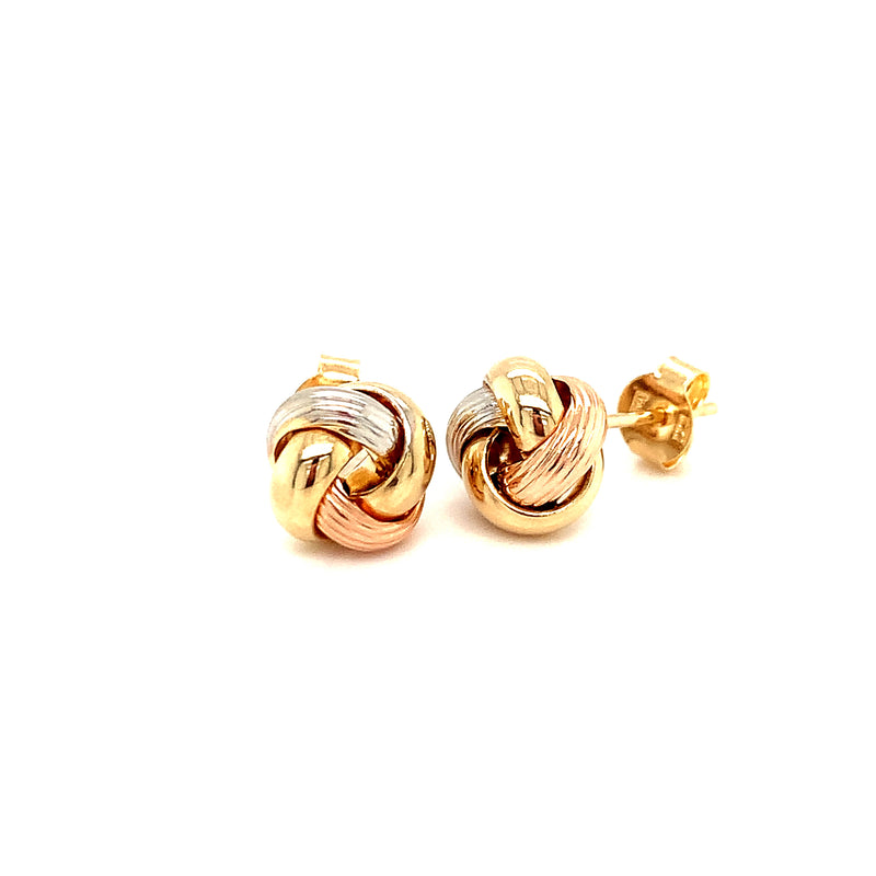 Aretes (nudos) en oro tres tonos 10k