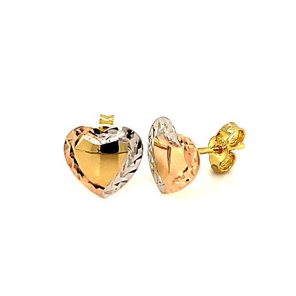Aretes (corazones) en oro tres tonos 10k