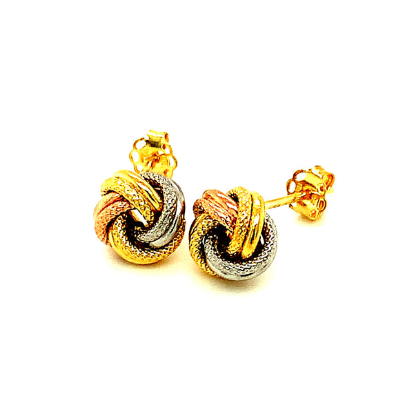 Aretes (nudos) en oro tres tonos 10k