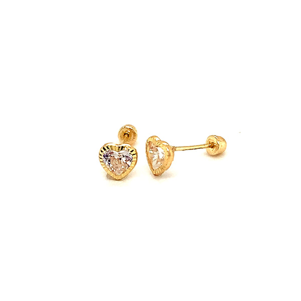 Aretes para bebés (corazón) con circones en oro amarillo 10kt.