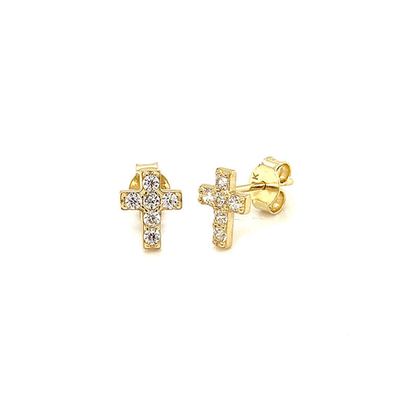 Aretes (cruz) con circones en oro amarillo 10kt.