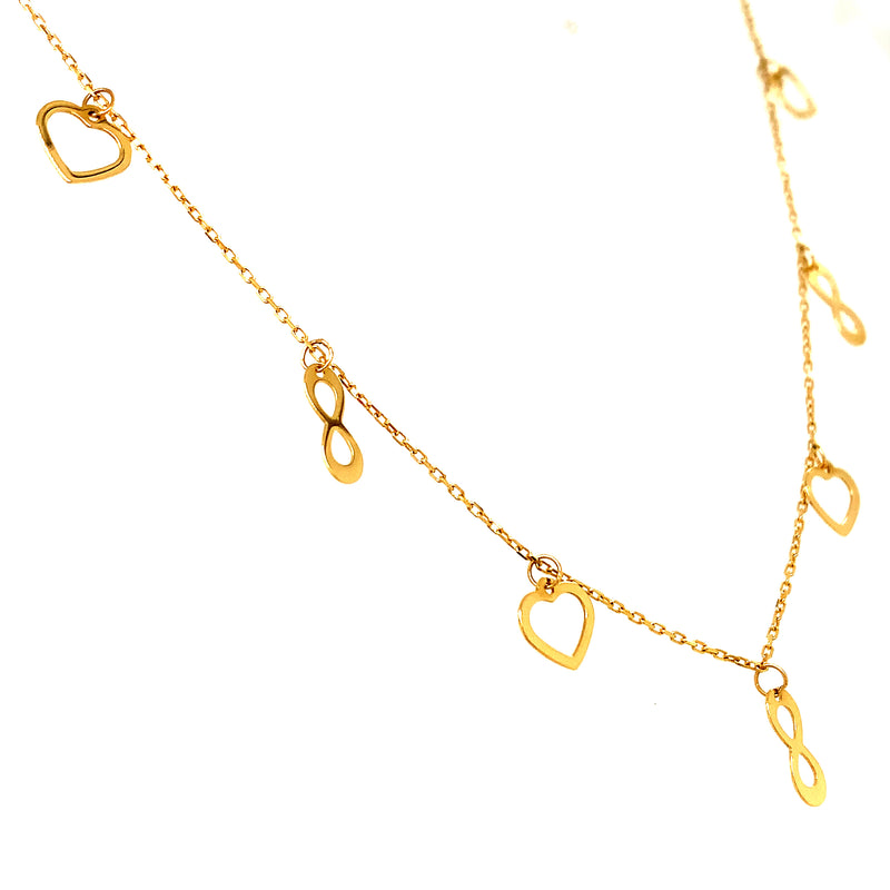 Choker (infinitos y corazones) en oro amarillo 18kt. 35cm-40cm