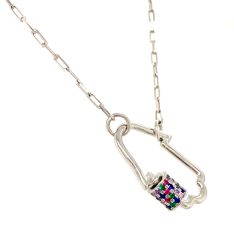 Collar (hamsa) tipo clip con circones de colores en plata 925. 50cm