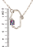 Collar (hamsa) tipo clip con circones de colores en plata 925. 50cm