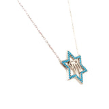 Collar (estrella y chai) con turquesas en plata 925. 45cm