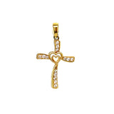 Dije (cruz con corazón) con circones en oro amarillo 10kt.