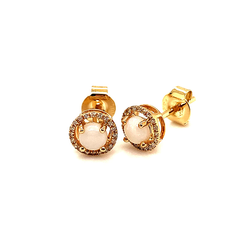 Aretes con ópalo y diamantes en oro amarillo 14k