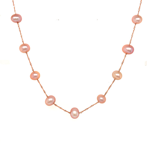Collar de perlas rosadas en oro rosado 14kt. 45cm  ANTES:  $299.00