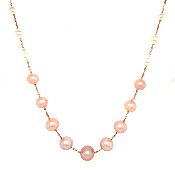 Collar de perlas rosadas y blancas en oro rosado 14kt. 45cm