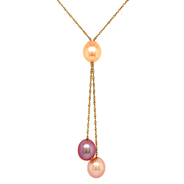 Collar de perlas rosadas cultivadas en oro amarillo 14Kt. 45cm  ANTES:  $275.00