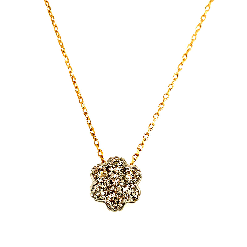 (SOFIA) Collar (flor) con diamantes en oro dos tonos 10kt.