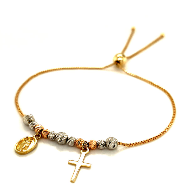 Pulsera ajustable (tipo denario) en oro tres tonos 10kt