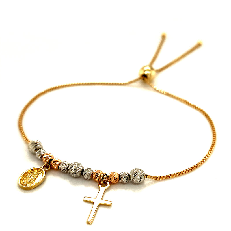 Pulsera ajustable (tipo denario) en oro tres tonos 10kt