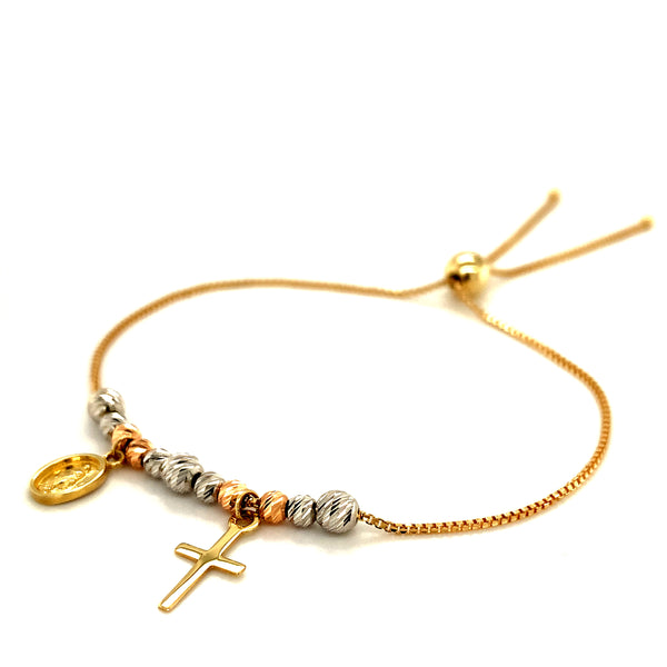 Pulsera ajustable (tipo denario) en oro tres tonos 10kt
