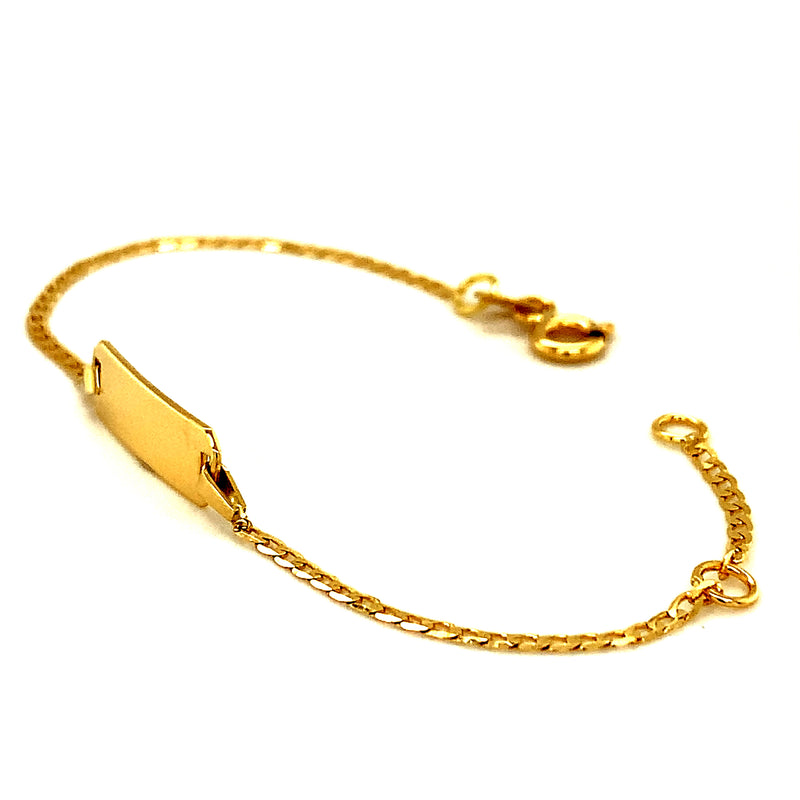 Pulsera Gourmet para bebés con placa grabable en oro amarillo 18k. 13-15cm