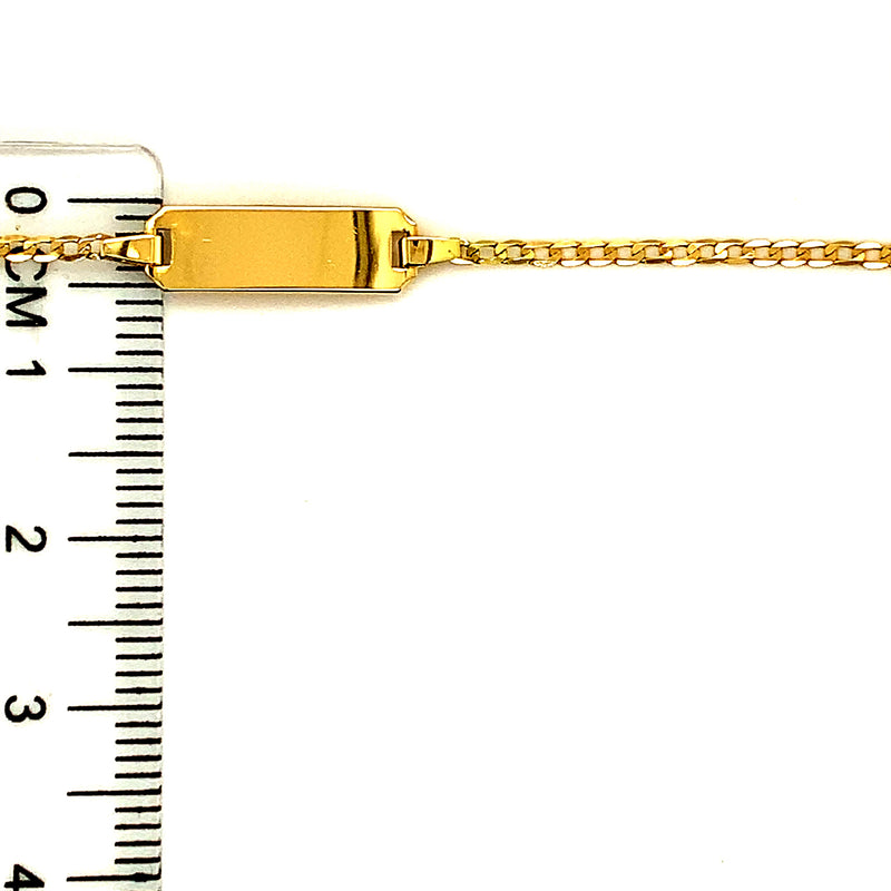 Pulsera Gourmet para bebés con placa grabable en oro amarillo 18k. 13-15cm