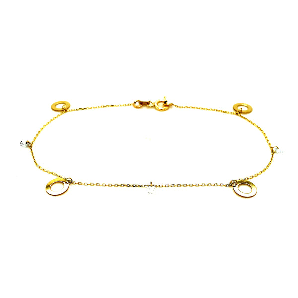 Pulsera (círculos y circones) en oro amarillo 10k. 19cm