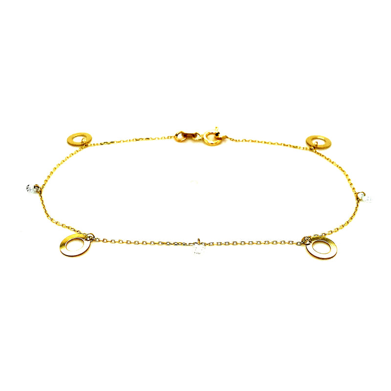 Pulsera (círculos y circones) en oro amarillo 10k. 19cm
