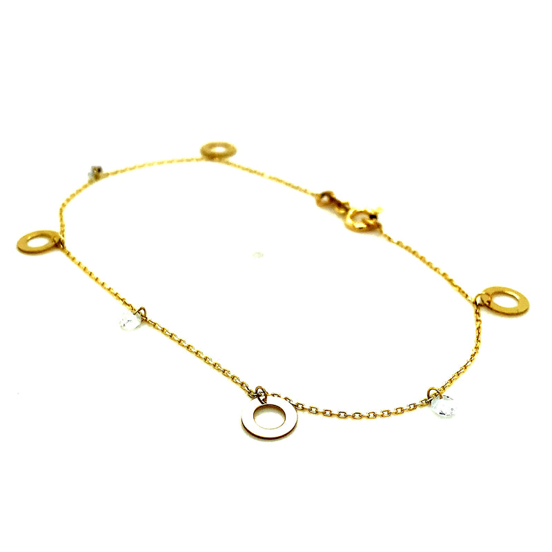 Pulsera (círculos y circones) en oro amarillo 10k. 19cm