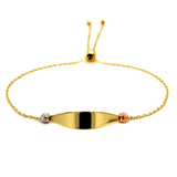 Pulsera ajustable con placa grabable en oro tres tonos 10k