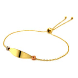 Pulsera ajustable con placa grabable en oro tres tonos 10k